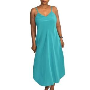 Vintage Natori Nightgown Green Teal Silky Satin Slipdress Midi Slip Size Small